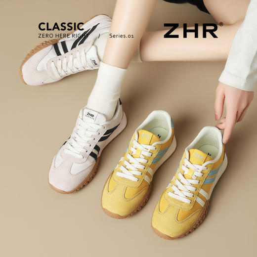 ZHR真皮软底黄色阿甘鞋美式复古增高德训鞋女显脚小轻便休闲鞋 商品图0