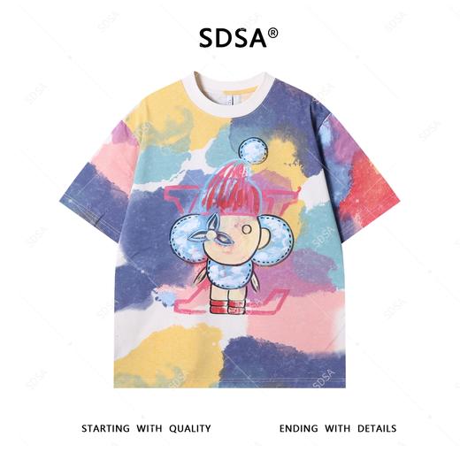 T4400SDSA夏季新款男士痞帅抽象彩色涂鸦印花圆领短袖T恤宽松休闲百搭 商品图1