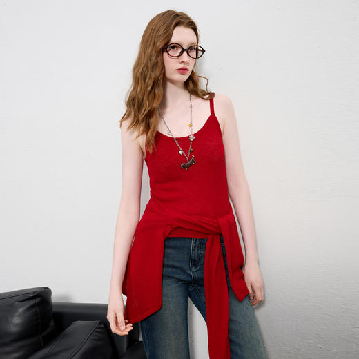 三彩2025秋季新款针织衫套装圆领毛衫开衫修身吊带两件套M 商品图3