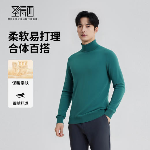圣得西男款毛衣2025年秋季新款纯色经典百搭套头高领针织衫打底衫 商品图1