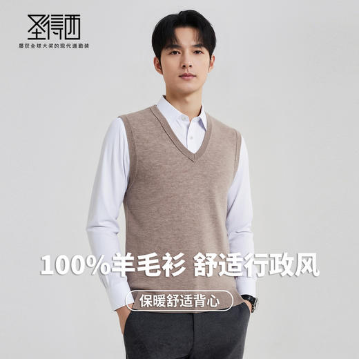 【100%绵羊毛】 圣得西男士行政风v领背心2025秋新款亲肤保暖毛衣 商品图2