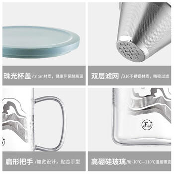 富光FU+玻璃杯 高硼硅玻璃咖啡杯 茶水分离泡茶杯子 办公室带盖水杯 商品图6