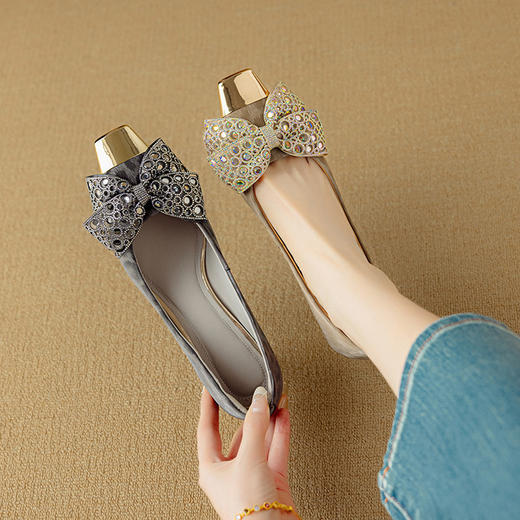 【预售5天】新款羊皮金属方头豹纹高跟鞋蝴蝶结细跟玛丽珍单鞋女DB&M6192 商品图4