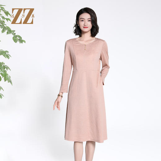 佐尔美时尚气质减龄纯色百搭长袖连衣裙女E33LL35 商品图0