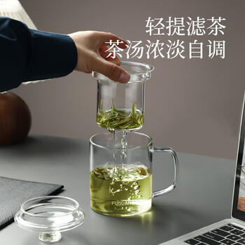 富光泡茶杯茶水分离玻璃杯办公室喝茶杯子男士个人花茶杯水杯公道杯 商品图1
