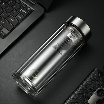 希诺抗菌玻璃杯双层防烫办公车载水杯男高档泡茶杯子XN-9607KT 410ml 商品图4