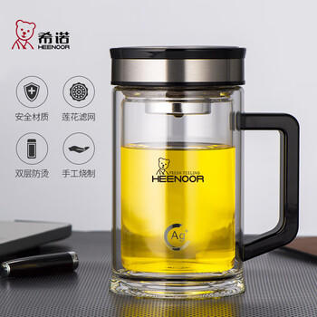希诺抗菌玻璃杯双层带把手泡茶杯子男高档钛杯家用办公水杯XN-9005KT 商品图2