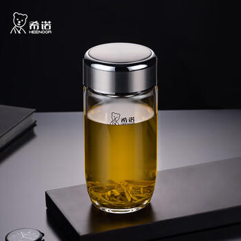 希诺抗菌玻璃杯单层透明泡茶杯子男大容量车载水杯XN-9011本色 550mL 商品图4