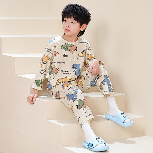 芬腾男童睡衣春夏季七分袖长裤卡通套装可爱男孩中大童儿童家居服 商品图0