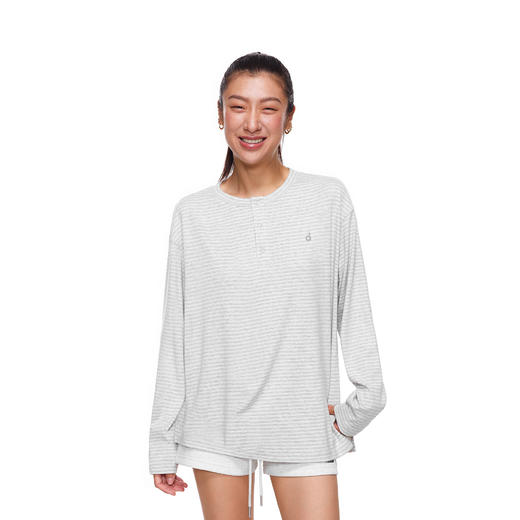 FDR旗舰店 亲肤柔软条纹亨利领长袖t恤男女秋季宽松透气运动上衣 商品图1