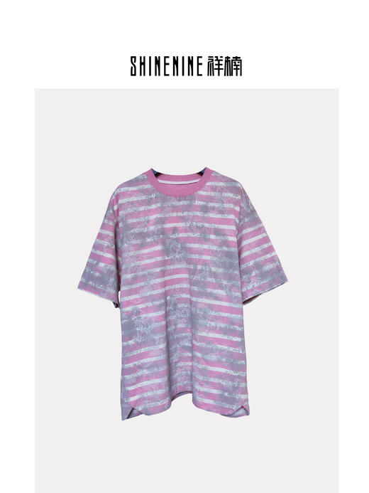 W522512488植物纹样条纹短袖T恤 商品图0