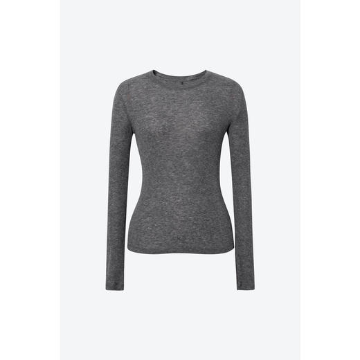 【积分换购不退货】【商场同款】诗凡黎灰色圆领长袖T恤2025春新款显瘦上衣3G2100101 商品图0