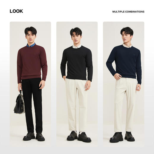 【含羊毛/蚕丝/可机洗/抗静电】柒牌男装套头2025新款圆领薄毛衫129Y70330 商品图2