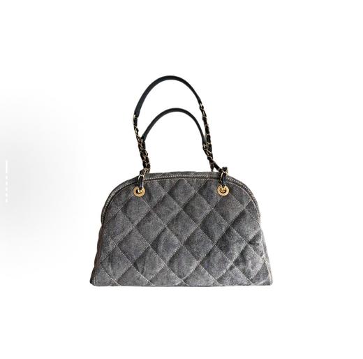 香奈儿 24A 金扣菱格皮穿链品牌Logo标志拉链开合 牛仔布 单肩手提包 小号 女款 灰色 商品图1