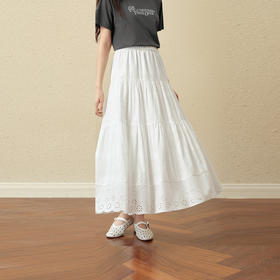 【严选】诗凡黎白色纯棉优雅花边半身裙2025秋新款经典显瘦时尚百搭A字裙7G7140651