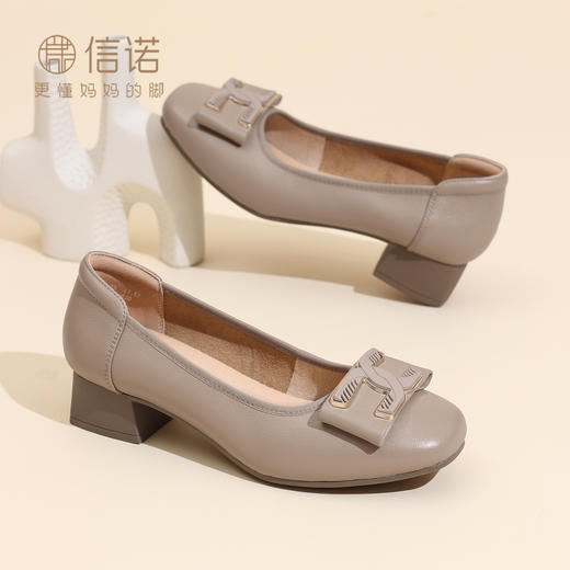 真皮粗跟妈妈鞋软底舒适单鞋百搭洋气小皮鞋通勤女鞋2025夏季新款5Q5009-36 商品图2