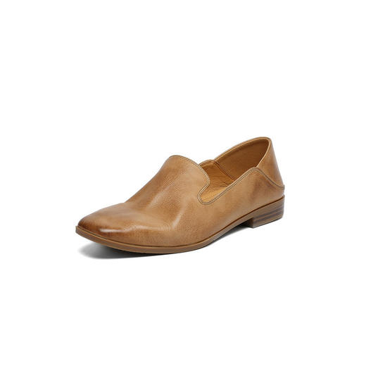 四季单鞋！2025新款棕色牛皮革乐福鞋方头中口一脚蹬低跟奶奶鞋通勤单鞋！ 商品图4