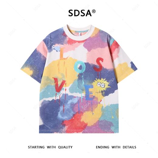 T4424SDSA夏季新款男士痞帅美式撞色手绘字母圆领短袖T恤小众设计上衣 商品图1