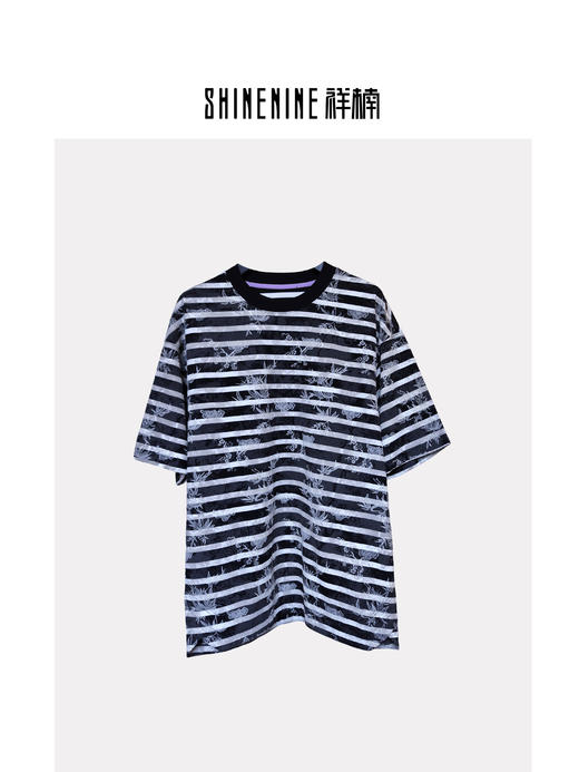 W522512488植物纹样条纹短袖T恤 商品图2