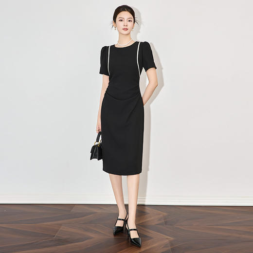 「高货wl」全新升级【铂金会员321/天猫429/差价108】(90446)洛诗琳法式优雅泡泡袖连衣裙2025夏季高级感撞色收腰裙子 商品图1