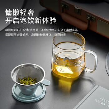 富光FU+玻璃杯 高硼硅玻璃咖啡杯 茶水分离泡茶杯子 办公室带盖水杯 商品图2