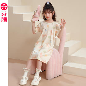 芬腾女童睡裙夏款短袖卡通可爱睡衣女孩宝宝儿童中大童薄款家居服
