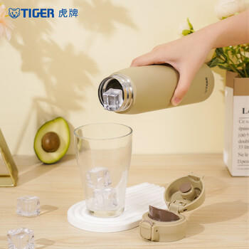 虎牌（TIGER）保温杯简约便携大容量弹盖车载水杯MKR-W060-CRT米黄色600ML 商品图0
