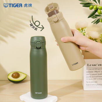 虎牌（TIGER）保温杯简约便携大容量弹盖车载水杯MKR-W060-CRT米黄色600ML 商品图2