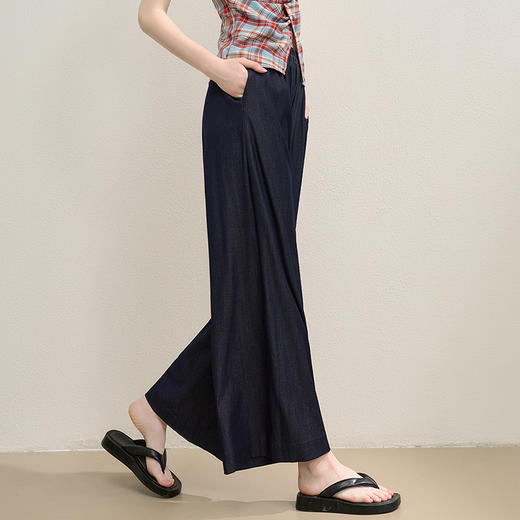 西遇垂感阔腿裤套装女夏季新款格子无袖挂脖短款上衣两件套H0051029 商品图2