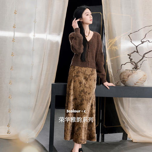 三彩【墨香疏影】2025秋季新款雪尼尔半身裙鱼尾裙斜裁长裙中式C 商品图1