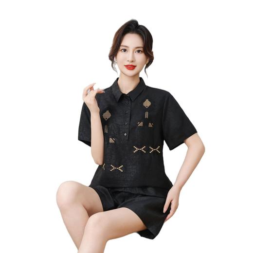 丁摩 真丝香云纱老料黑龟衬衣新款年轻时尚短袖夏季100%桑蚕丝宽松短袖上衣开衫外套AL5637 商品图4