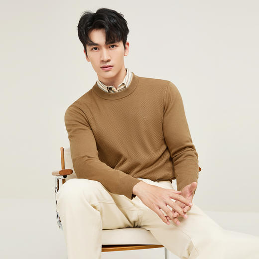 【含羊毛/可机洗/抗静电】柒牌男装毛衫2025秋冬新款圆领针织衫129Y70570 商品图1