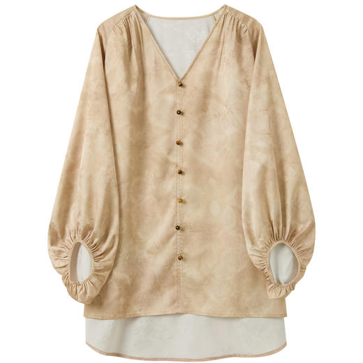 三彩【落霞满天】2025秋季新款提花印花小衫V领九分袖上衣中式C 商品图4