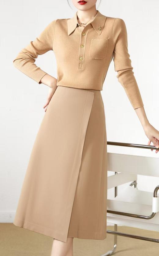 SZ3E01_驼色/深宝蓝_针织衫_春秋_Polo领半开襟修身长袖_高级女装_BERNIEELEN 伯妮斯茵 商品图1