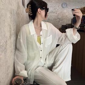 【休闲棉麻长袖衬衫】 天然亚麻纯棉混纺舒适亲肤透气 清透肤感宽松休闲百搭衬衫 可单穿可内搭可外穿 卷卷紫