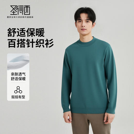 圣得西男士基础百搭半高领针织衫2025秋季通勤易搭舒适毛衫 商品图1