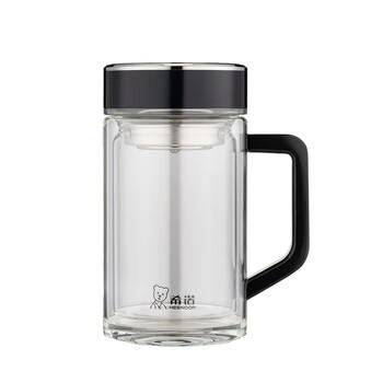 希诺双层玻璃杯带把手高档泡茶杯子男家用办公透明水杯XN-6723 450mL 商品图0