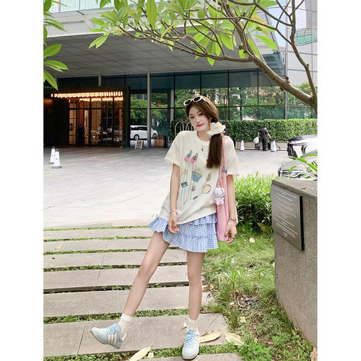 【129元任选2件】现货！韩系宽松创意印花绑带短袖T恤 商品图2