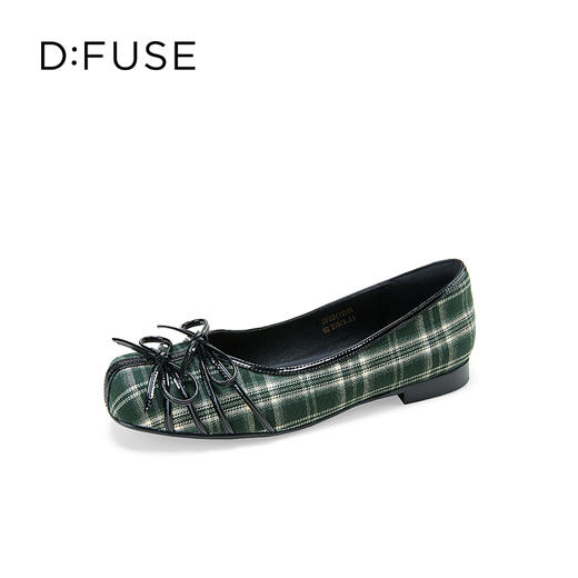 Dfuse迪芙斯2025秋季新款华夫饼法式浅口单鞋复古格纹蝴蝶结芭蕾鞋平底鞋DFD3111018 商品图6