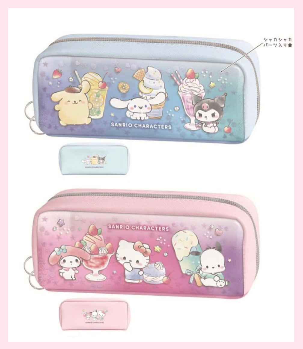 日本三丽鸥Sanrio大容量半透明笔袋冰饮三丽鸥家族