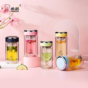 希诺抗菌玻璃杯双层透明水杯女高颜值过滤泡茶杯子XN-1955蓝色 295mL /厨具 /水具 /玻璃杯 商品图2