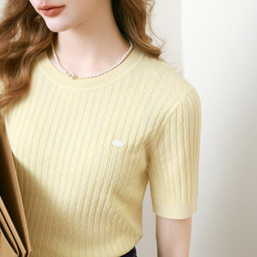 【商场同款】诗凡黎淡黄色短袖针织衫2025夏新款短上衣3G4130761 商品图3