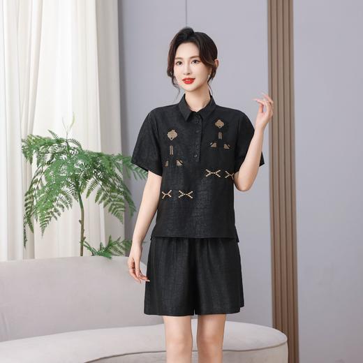 丁摩 真丝香云纱老料黑龟衬衣新款年轻时尚短袖夏季100%桑蚕丝宽松短袖上衣开衫外套AL5637 商品图3