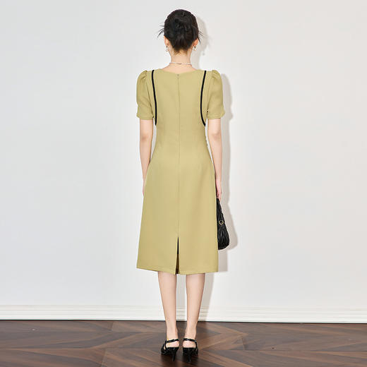 「高货wl」全新升级【铂金会员321/天猫429/差价108】(90446)洛诗琳法式优雅泡泡袖连衣裙2025夏季高级感撞色收腰裙子 商品图2