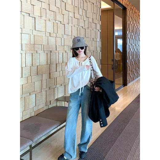 <曾小咸推荐>设计感两穿系带显瘦长袖T恤女 商品图3