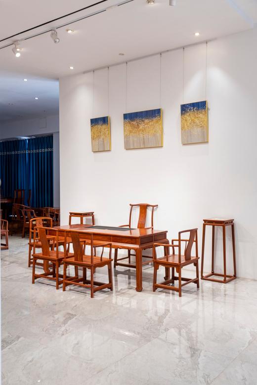 红桥红  家具严选  缅甸花梨（大果紫檀）  【198 石盘茶趣 双抽屉马蹄腿茶桌 搭配】 商品图1