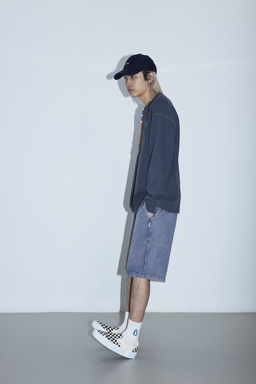 吃茶去chichaqu25全棉重磅洗水做旧短卫裤复古宽松街头休闲运动 商品图3