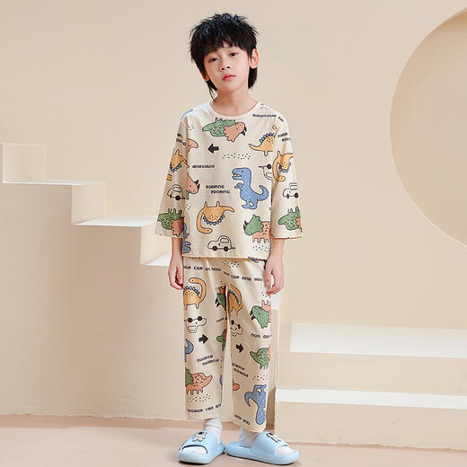 芬腾男童睡衣春夏季七分袖长裤卡通套装可爱男孩中大童儿童家居服 商品图2