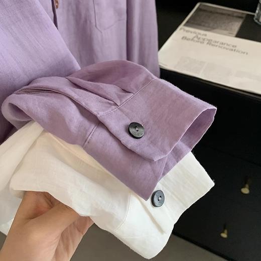 【休闲棉麻长袖衬衫】 天然亚麻纯棉混纺舒适亲肤透气 清透肤感宽松休闲百搭衬衫 可单穿可内搭可外穿 卷卷紫 商品图6