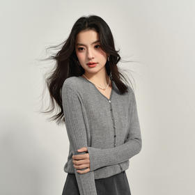 【商场同款】诗凡黎灰色v领针织开衫2025春新款外搭女3G3230171R